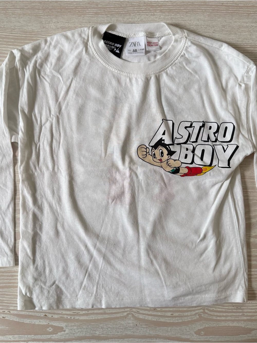 Zara White Astro Boy Graphic Long Sleeve Tee with Colorful Print